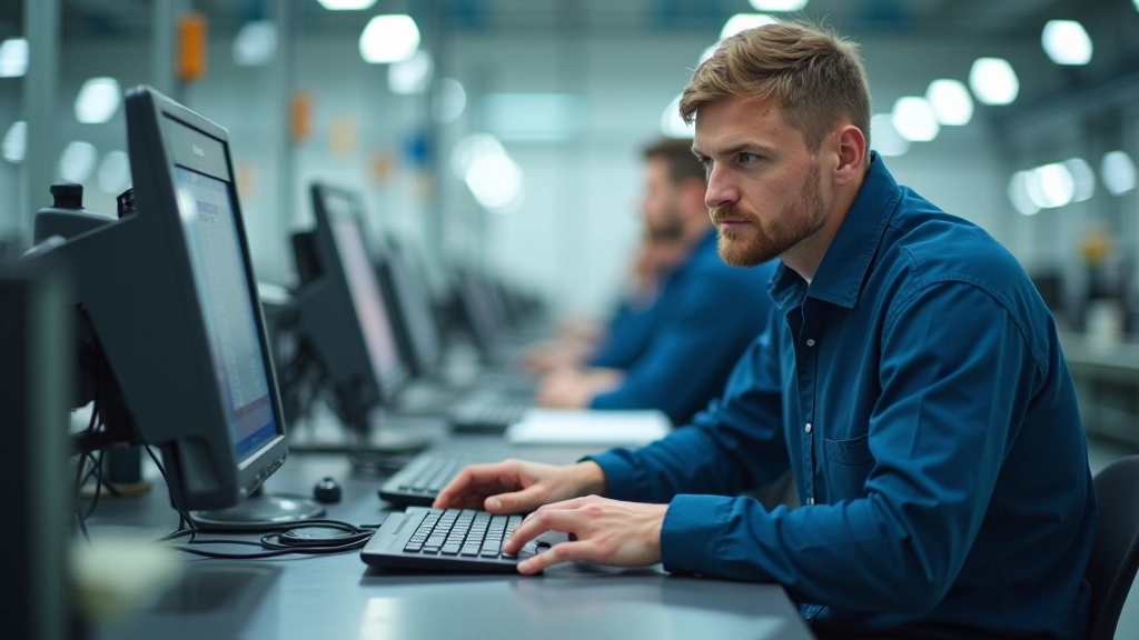 Mitarbeiter in Produktionsstätte mit vermindertem Arbeitspensum während Kurzarbeit, zeigt Betriebsalltag